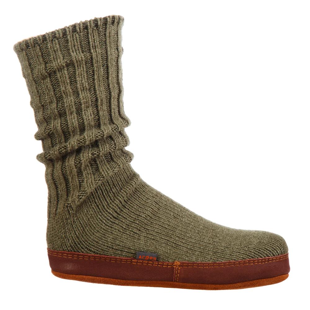 Acorn Ragg Wool Slipper Socks OLIVE_COAST