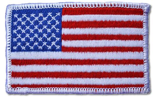 Left Arm American Flag with Border Embroidered Iron On Patch WHITE