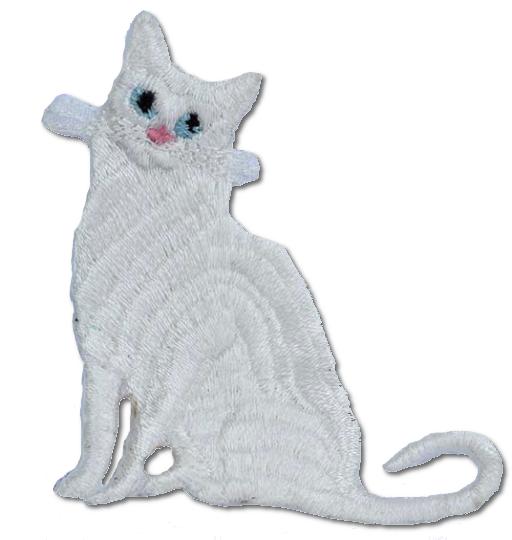 Cat Embroidered Iron On Patch WHITE