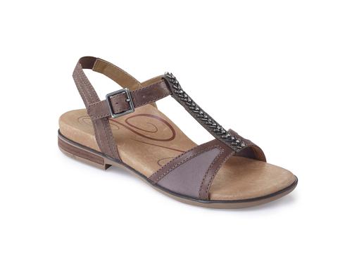 Aetrex Women's Leanna T-Strap Sandal in Stone