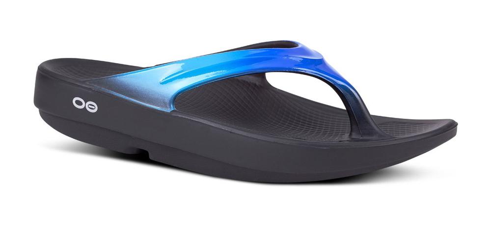 Oofos Women's Oolala Luxe Sandal BLK/BLUEJAY