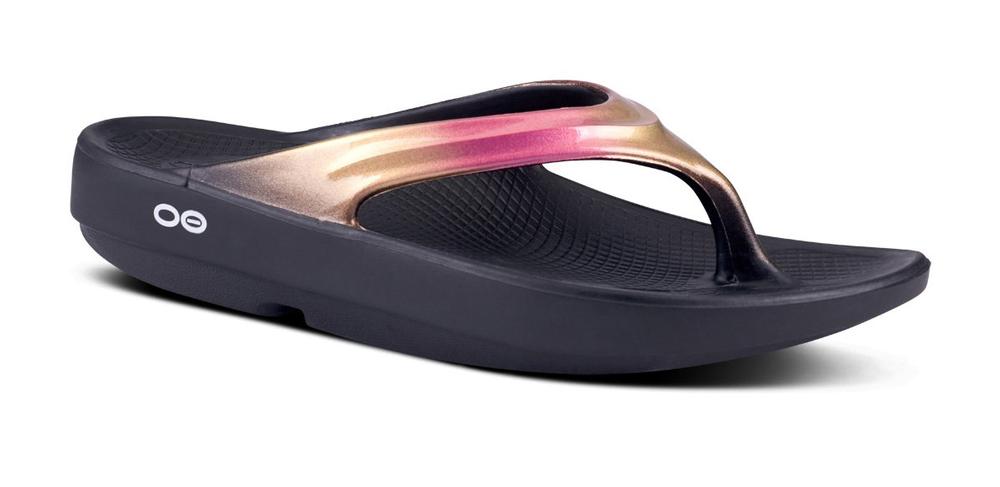 Oofos Women's Oolala Luxe Sandal BLK/ROSE_GOLD