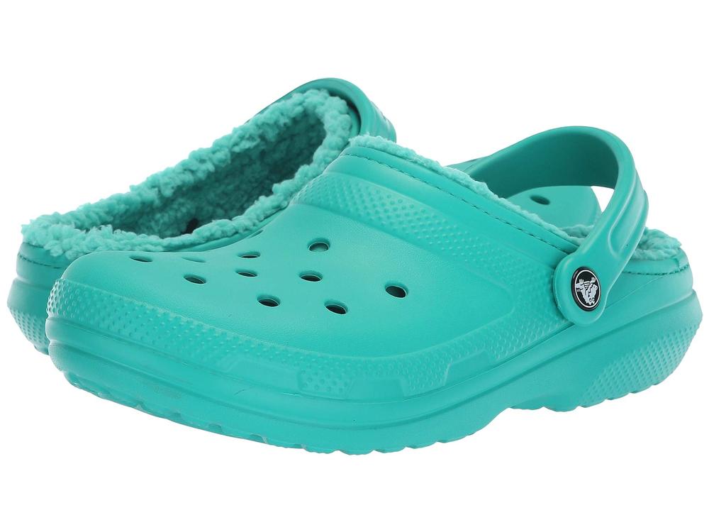 ice blue fuzz lined crocs