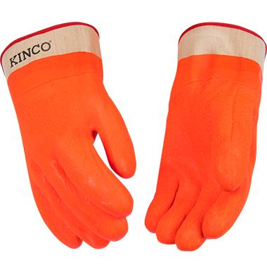 Kinco Lined Hi Vis Orange Sandy Finish PVC Safety Cuff Glove