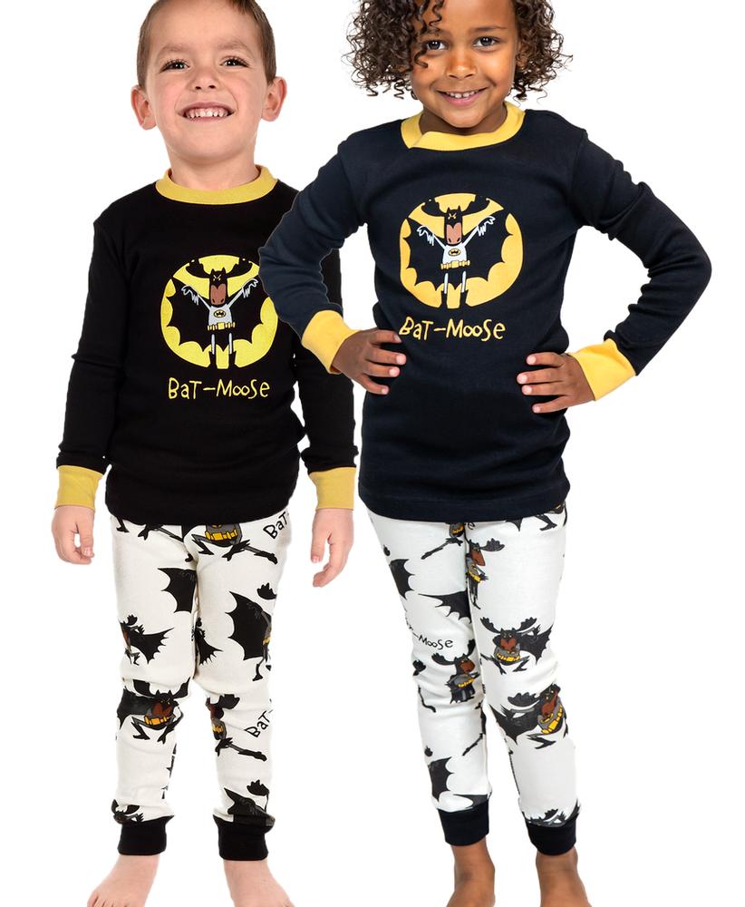 Lazy One Kids' Long Sleeve Batmoose Pajama Set BATMOOSEBLACK
