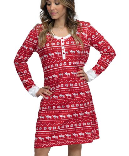 Lazy One Women's Nordic Moose Thermal Nightshirt
