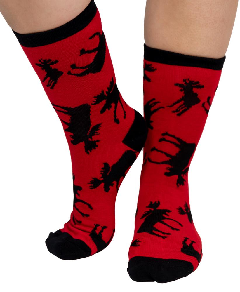  Lazy One Adult Red Classic Moose Crew Socks
