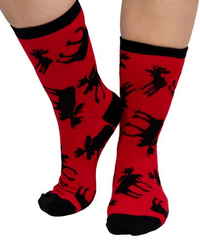 Lazy One Adult Red Classic Moose Crew Socks