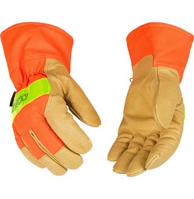 Kinco Lined Hi Vis Orange Grain Pigskin Palm Glove with Safety Cuff SAFETY_ORANGE