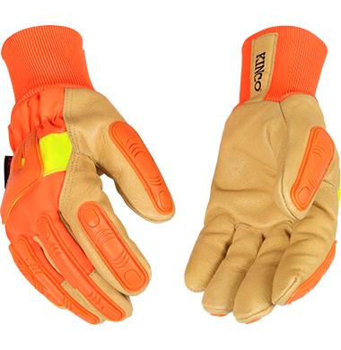 Kinco Lined Hi Vis Orange Grain Pigskin Palm Glove with Impact Protection and Knit Wrist ORANGE
