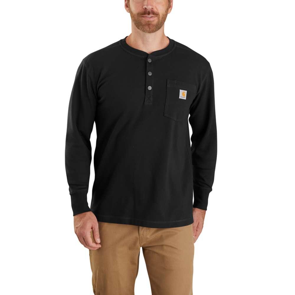 Carhartt Men's Heavyweight Relaxed Fit Thermal Long Sleeve Pocket Henley BLACK