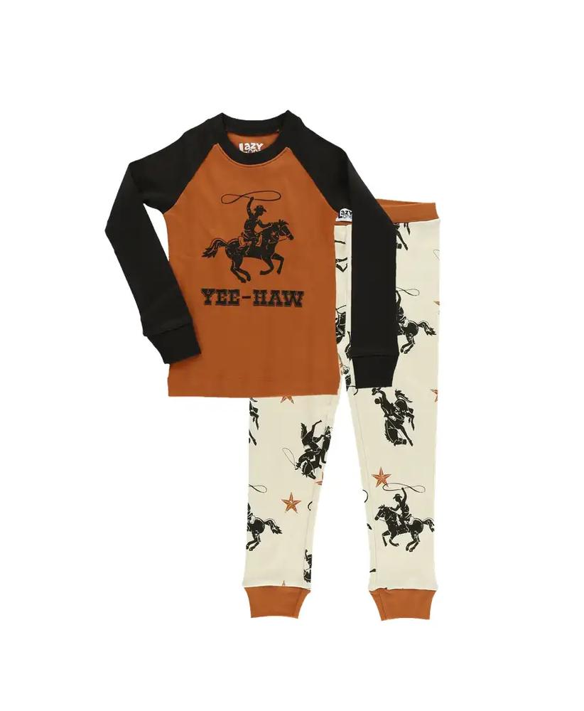Lazy One Kid's YeeHaw Cowboy Pajama Set NATURAL