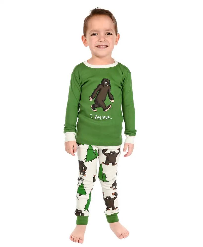 Lazy One Kid's I Believe in Bigfoot Pajama Set GREEN