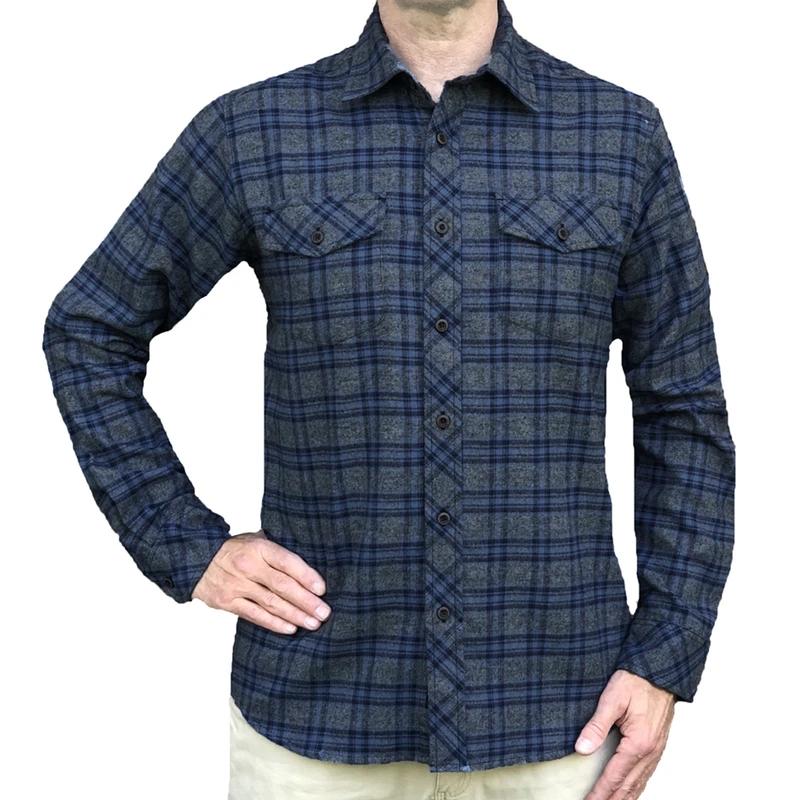 Flyshacker Men's Granite Grindle Long Sleeve Flannel Shirt GREY/INDIGO