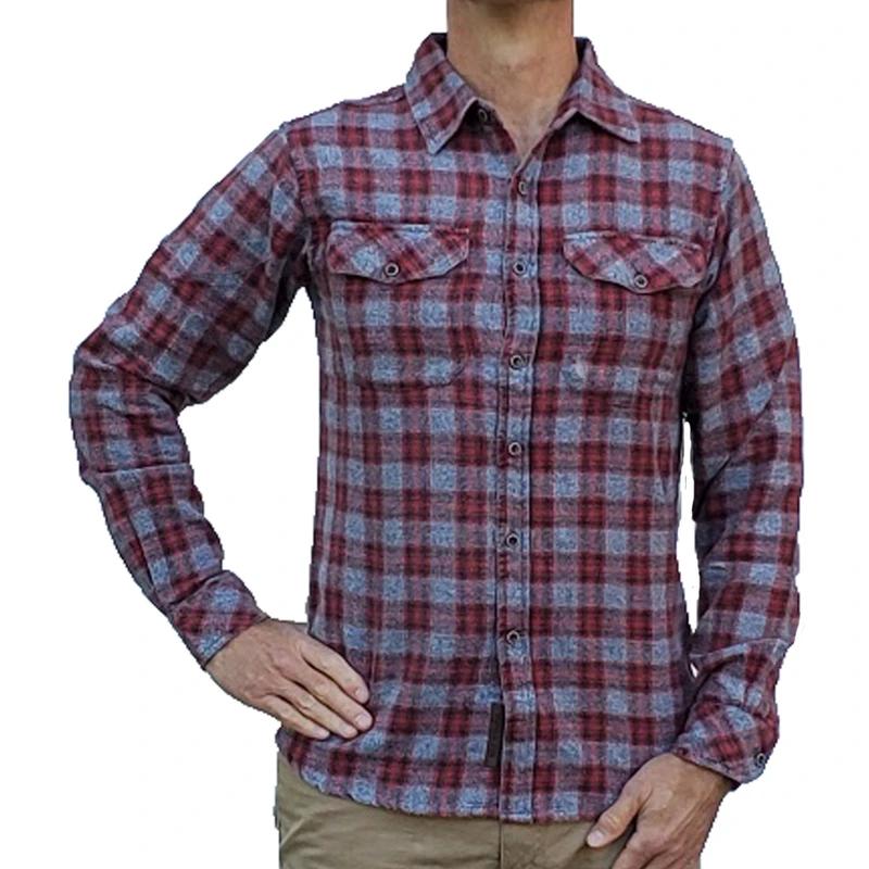 Flyshacker Men's Granite Grindle Long Sleeve Flannel Shirt GREY/SIENNA
