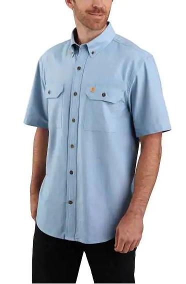 Men's Loose Fit Midweight Short Sleeve Button-Front Shirt BLUE_CHAMBRAY