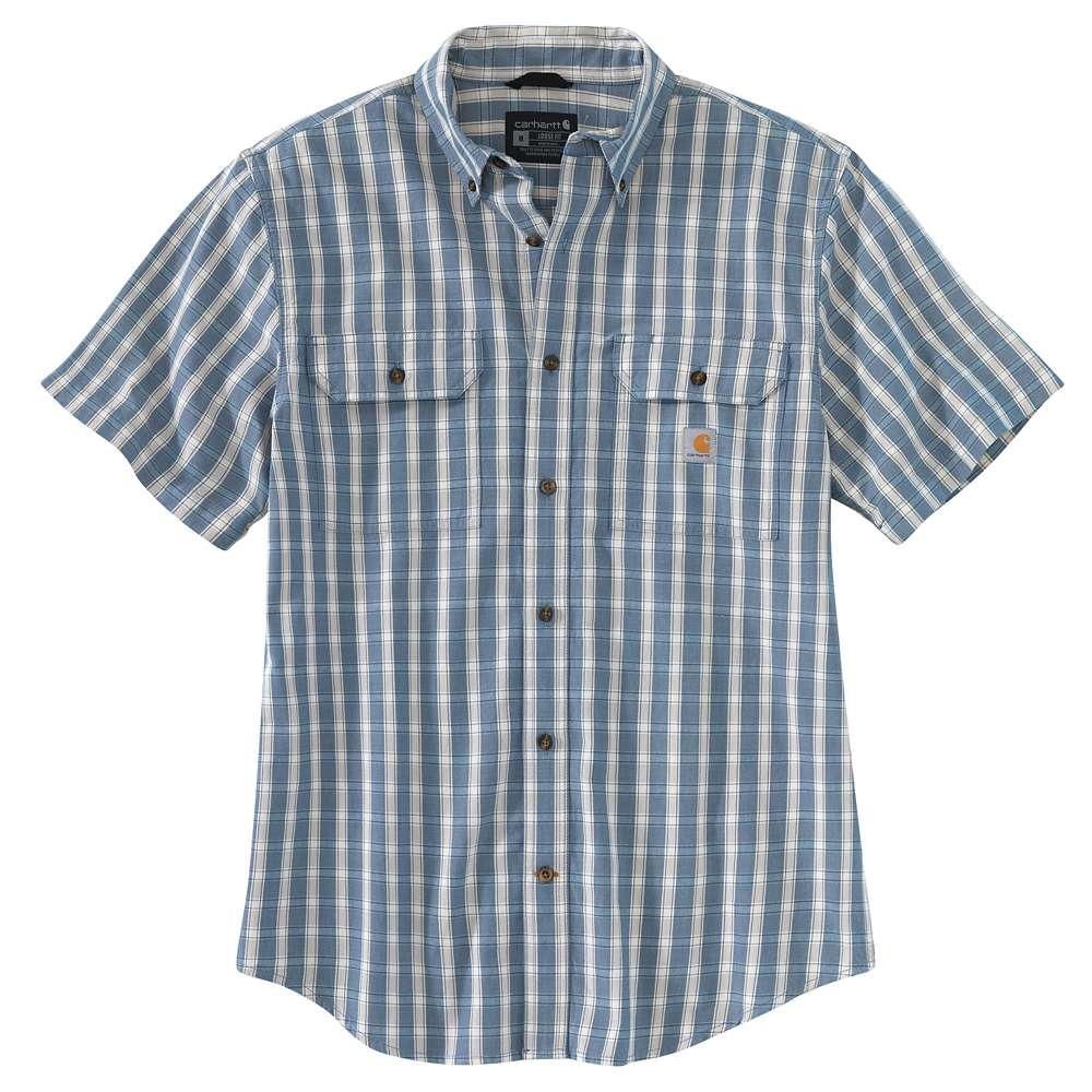 Carhartt Men's Big and Tall Loose Fit Midweight Short Sleeve Plaid Chambray Shirt JAY_BLUE
