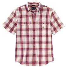 Carhartt Men's Big and Tall Loose Fit Midweight Short Sleeve Plaid Chambray Shirt RUBY