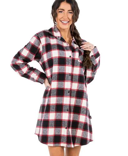 Lazy One Women's Black Plaid Button Front Flannel Nightshirt
