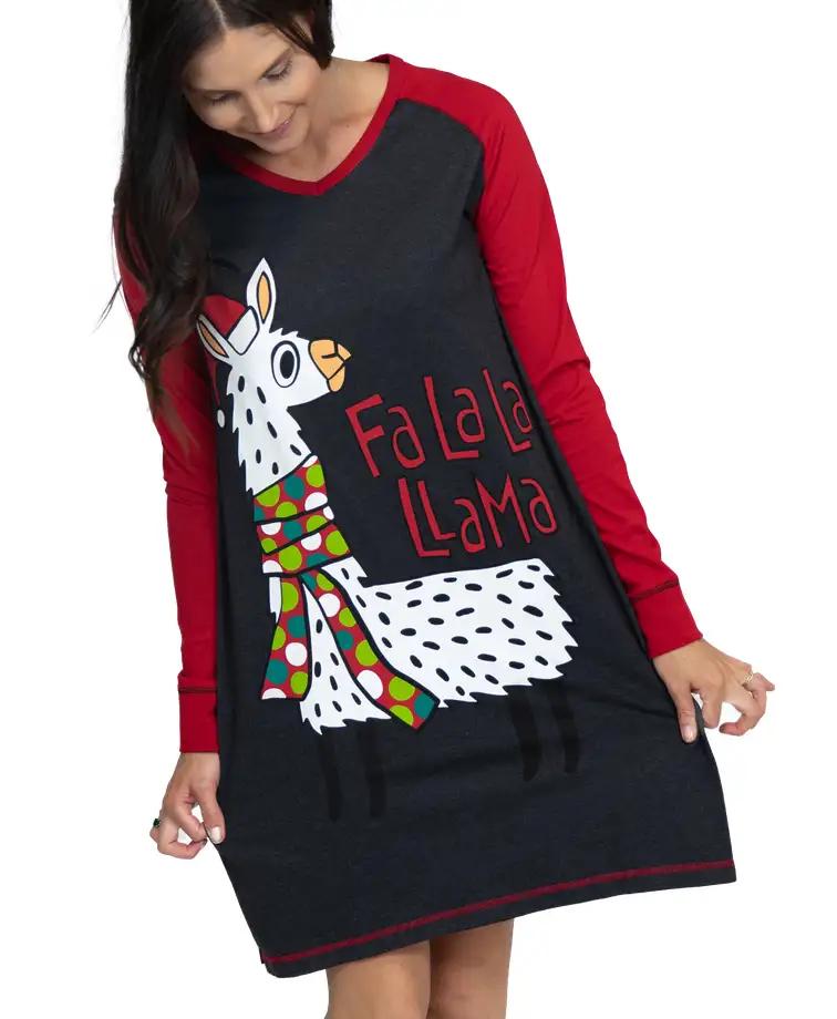 Lazy One Women's Long Sleeve Fa La La Llama Nightshirt FA_LA_LLAMA