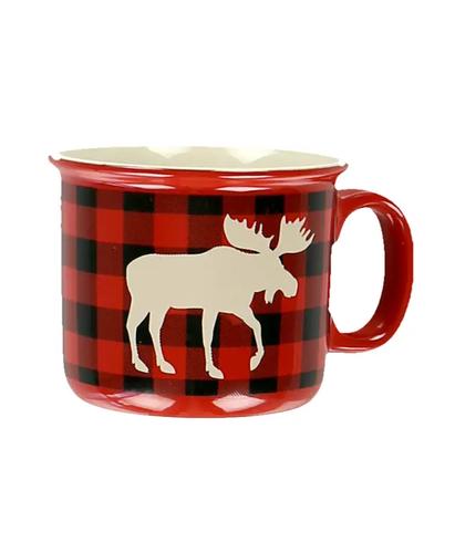 Lazy One Red Moose Plaid Ceramic Camper Mug