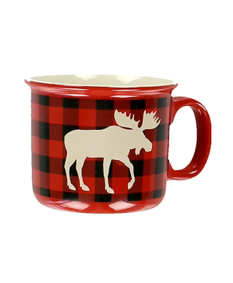 Lazy One Red Moose Plaid Ceramic Camper Mug MOOSE_PLAID