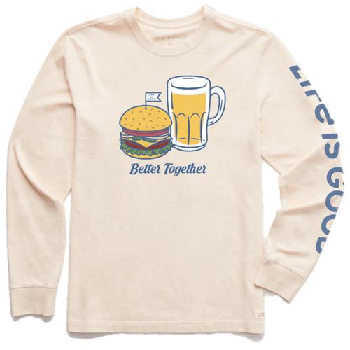 Life Is Good Men's Long Sleeve Better Together Burger and Beer Crusher-Lite Tee