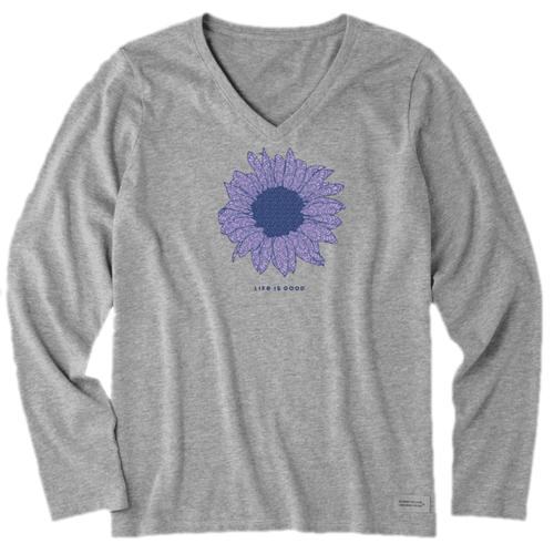 Life Is Good Women's French Sunflower Crusher-Lite Long Sleeve V Neck