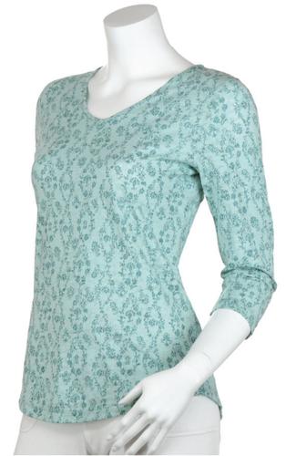 North River Women's 3/4 Sleeve Burnout Print Jersey V Neck