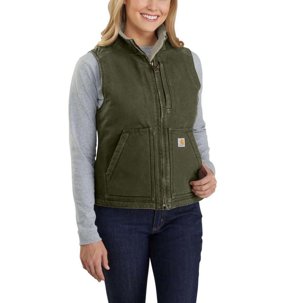 Carhartt Women's Relaxed Fit Washed Duck Sherpa Lined Mock Neck Vest BASIL