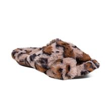  Aetrex Women's Penelope Adjustable Faux Fur Slipper In Leopard Print