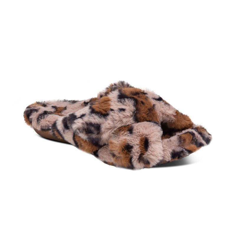 Aetrex Women's Penelope Adjustable Faux Fur Slipper in Leopard Print LEOPARD