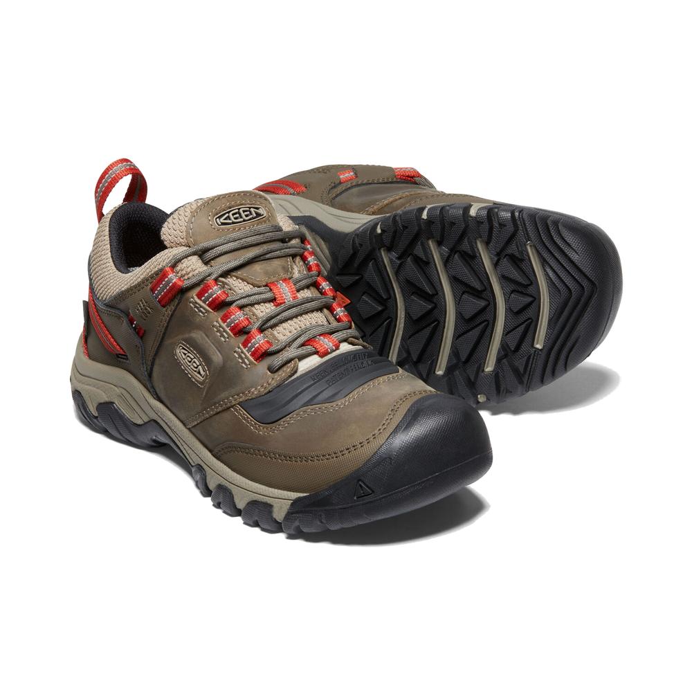  Keen Men's Ridge Flex Waterproof Hiking Shoes In Timberwolf And Ketchup