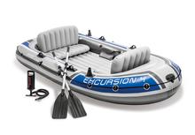 Intex Excursion 4 Inflatable Boat Set with Oars and Pump GRAY
