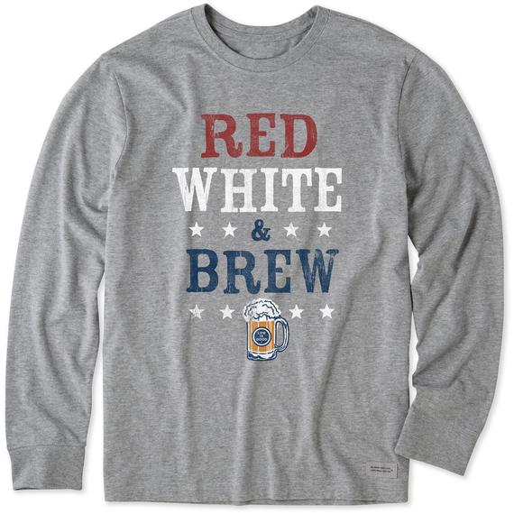  Life Is Good Men's Red White And Brew Long Sleeve Crusher Lite Tee