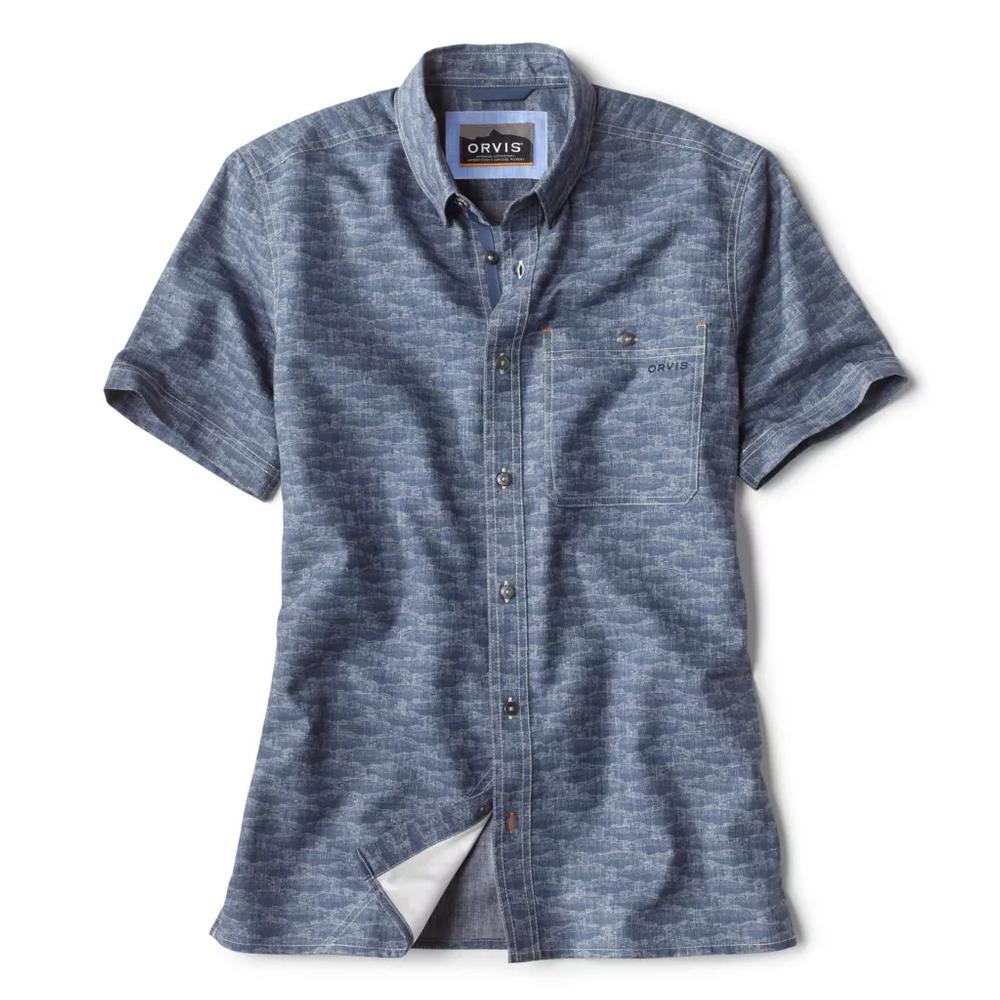 Orvis Men's Printed Tech Chambray Short Sleeve Shirt CHAMBRAY_BLUE
