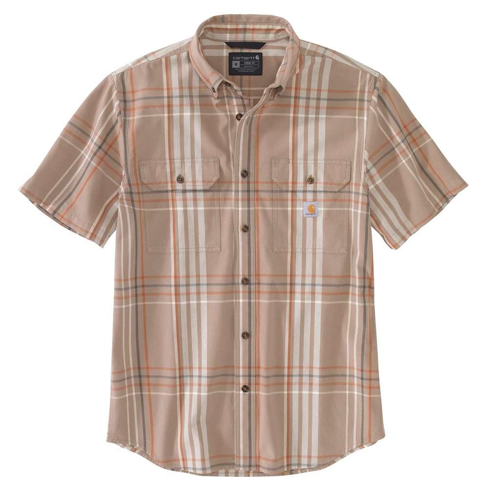 Carhartt Men's Loose Fit Midweight Short Sleeve Plaid Shirt WARM_TAUPE