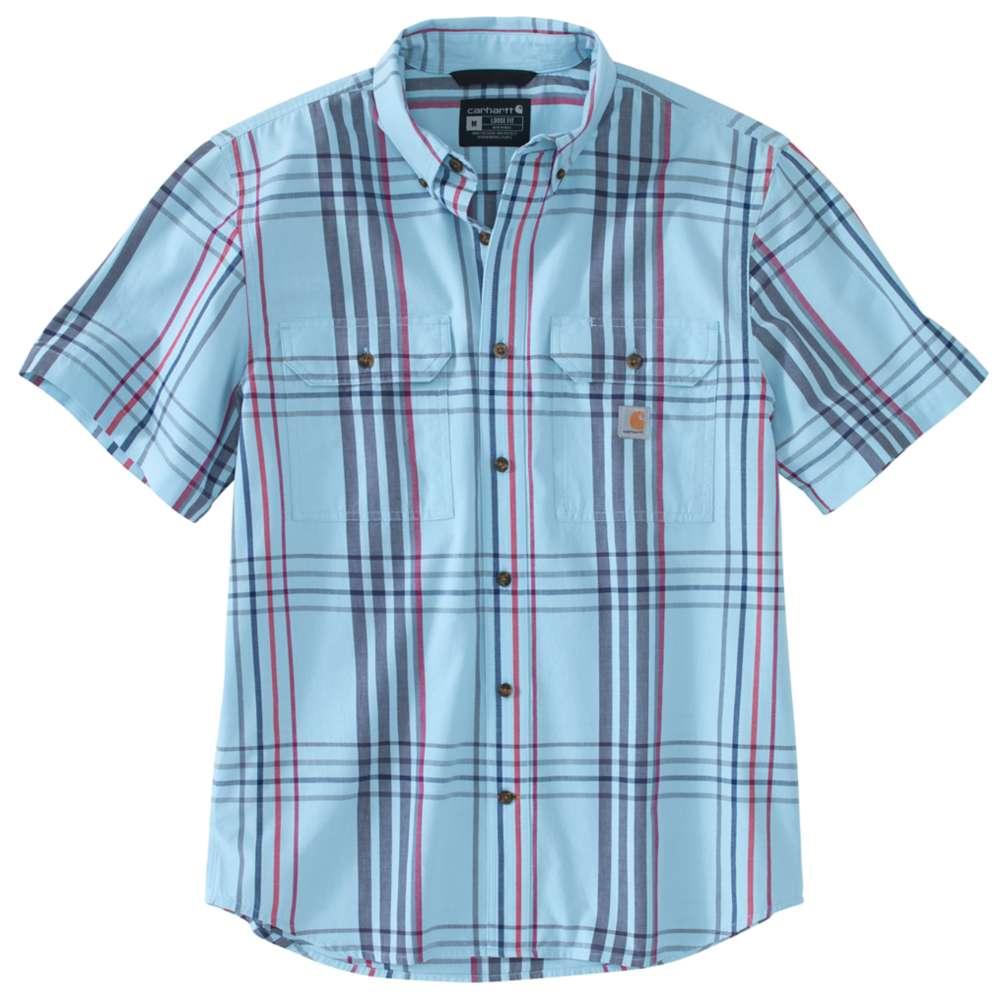 Carhartt Men's Loose Fit Midweight Short Sleeve Plaid Shirt- Big and Tall Sizes POWDER_BLUE