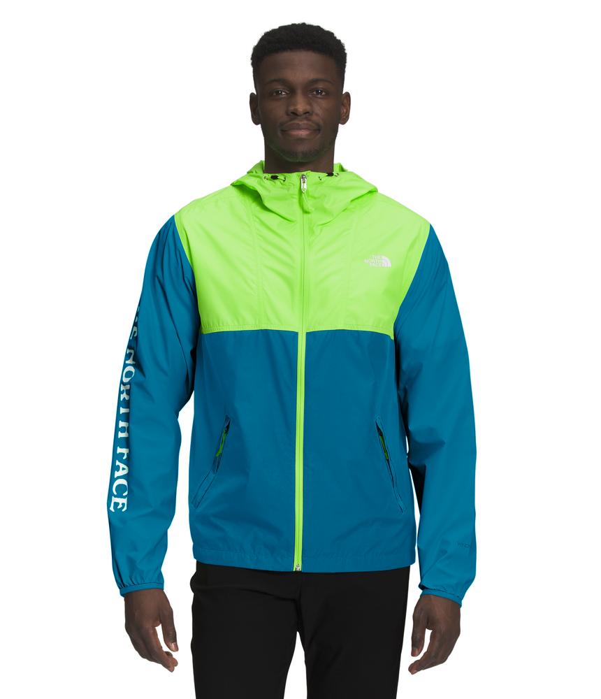 The North Face Men's Sleeve Graphic Cyclone Hooded Jacket SAFETYGRN_BANFFBLUE