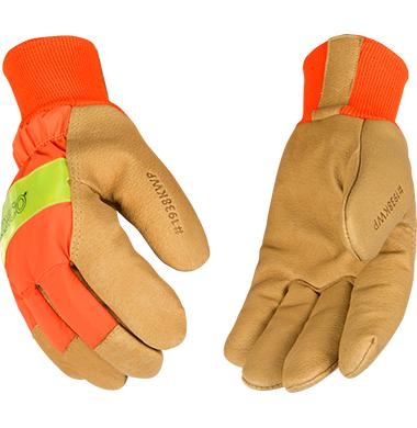 Kinco Hydroflector Lined Hi Vis Orange Waterproof Grain Pigskin Palm Gloves with Knit Wrist
