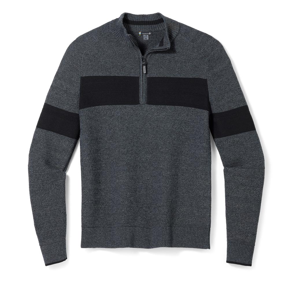 Smartwool Men's Ripple Ridge Stripe Half Zip Sweater BLACK_GRAY