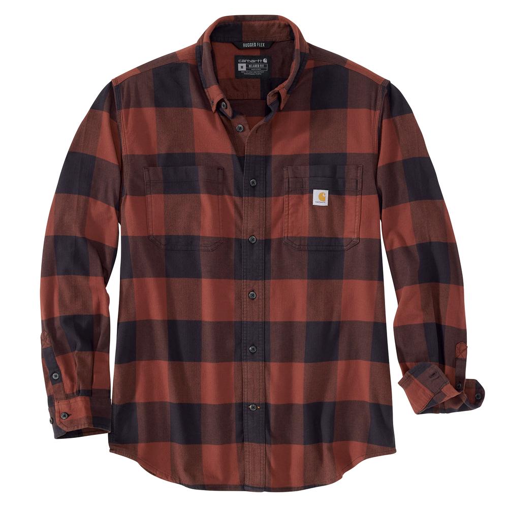 Carhartt Men's Rugged Flex Relaxed Fit Midweight Flannel Long Sleeve Plaid Shirt MINERAL_RED