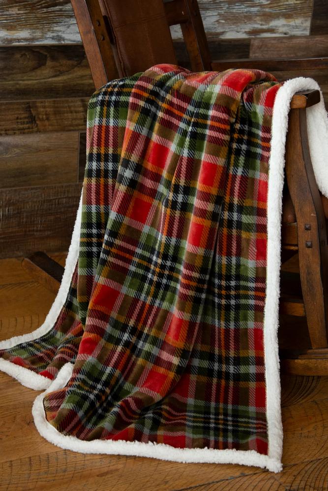  Carstens Rust And Sage Plaid Plush Sherpa Throw Blanket