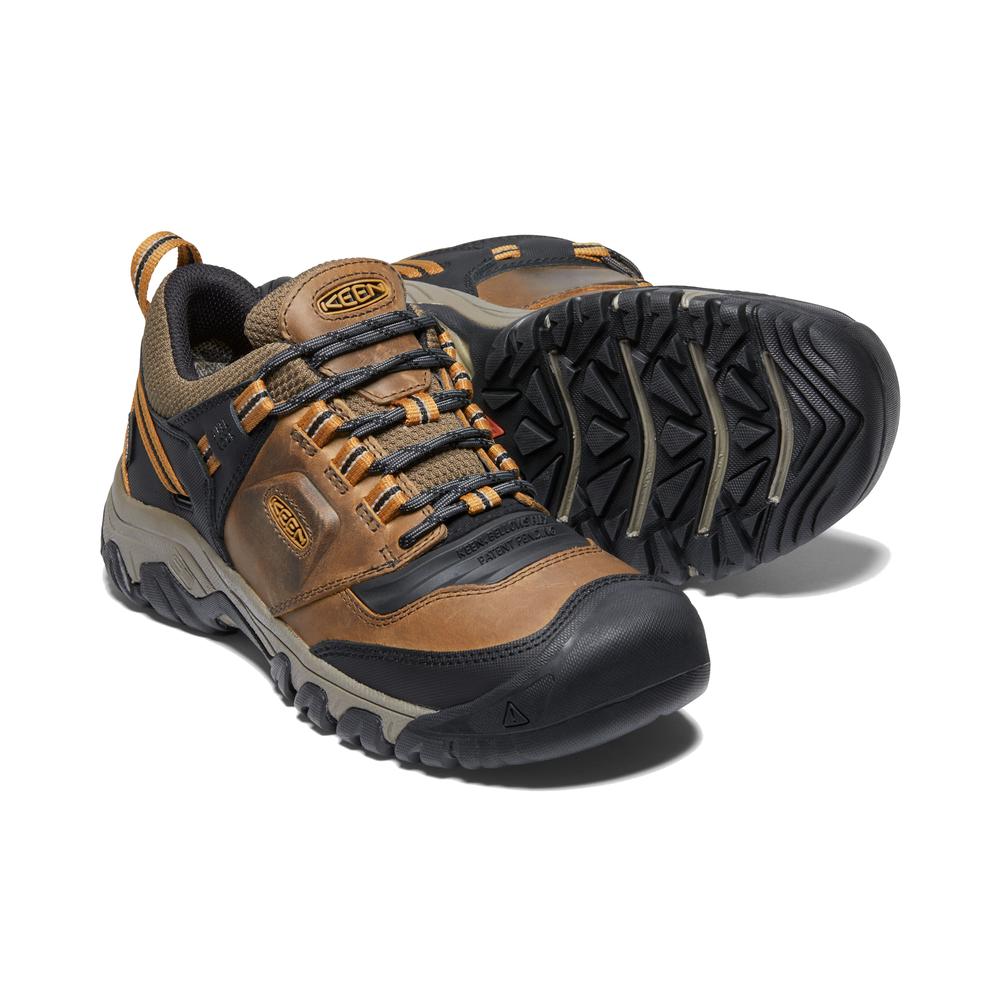 Keen Men's Ridge Flex Waterproof Hiking Shoes in Bison Golden Brown BISON