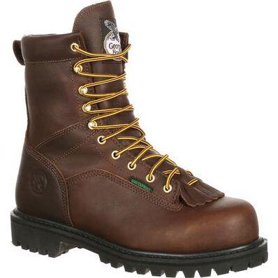 Georgia Boot Men's 8in Steel Toe Waterproof Lace to Toe Logger Boots BROWN