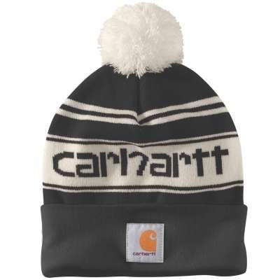 Carhartt Knit Pompom Cuffed Logo Beanie BLACK