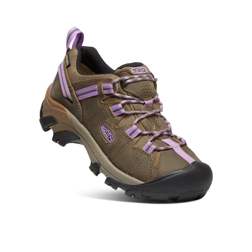 Keen Women's Targhee 2 Low Waterproof Hiking Shoe in Timberwolf English Lavender TIMBERWLF/ENG_LAV