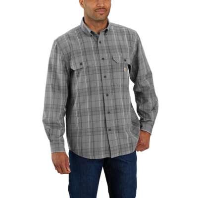 Carhartt Men's Loose Fit Midweight Chambray Long Sleeve Plaid Shirt STEEL_SHADOW
