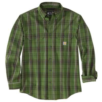 Carhartt Men's Loose Fit Midweight Chambray Long Sleeve Plaid Shirt Big and Tall Sizes CHIVE_DARK_BROWN