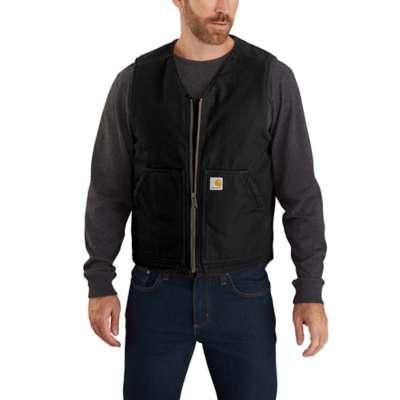 Carhartt Men's Big and Tall Relaxed Fit Washed Duck Sherpa Lined Vest BLACK